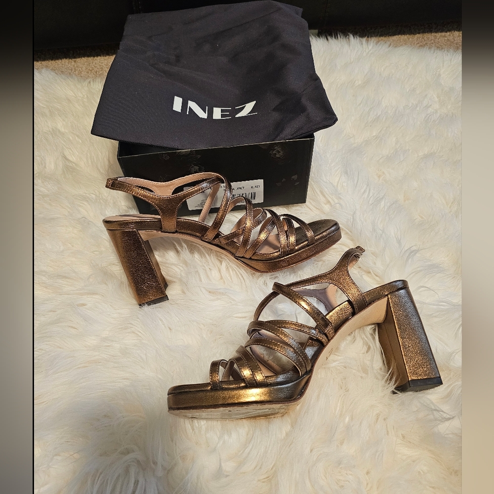Inez Metallic Bronze Strappy Heels